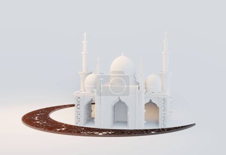 Foto de La majestad de la mezquita: 3D renderiza el podio musulmán con un hermoso y hermoso fondo blanco - Imagen libre de derechos