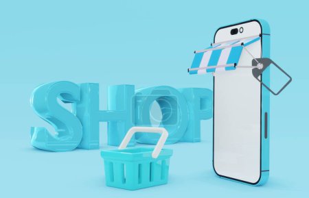Photo for Trolley with as well as a black mobile phone that is like a shopping bag with a PNG transparent image illustration. - Royalty Free Image