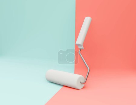 3D illustration of paint brush rendering on a pink and light blue background