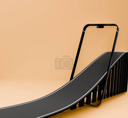 3D illustration of Taransparan mobile phone with large highway ,suitable for product advertising and express package courier advertising