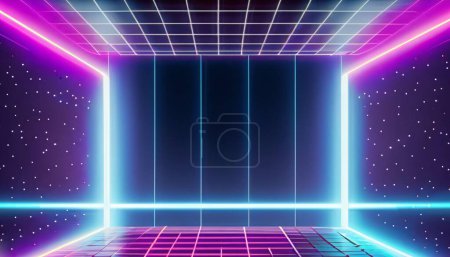 3D abstract background with neon lights. neon tunnel.space construction. neon tunnel.