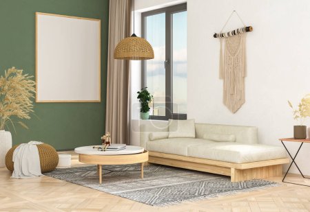 Foto de Interior del salón con sofá y alfombra verde - Imagen libre de derechos