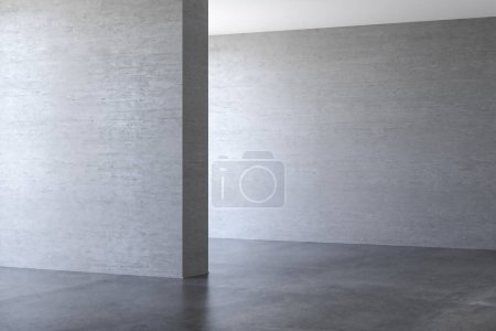 Foto de Moderno interior de la habitación blanca con pared de hormigón y suelo de hormigón. diseño de interiores. burla para arriba - Imagen libre de derechos