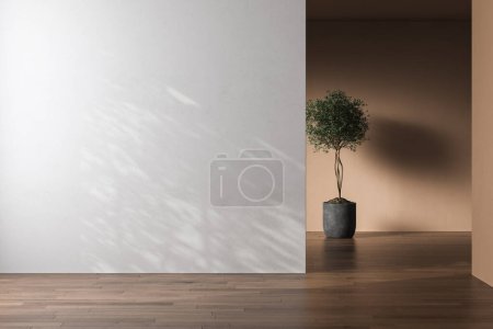Photo for Modern contemporary loft empty room with beige and white walls. 3d render The Rooms have parquet floors. Mock up. - Royalty Free Image