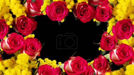 Foto de Marco de flores copiar el espacio para el texto con recortado aislado sobre fondo negro - Imagen libre de derechos