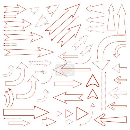 Illustration for Set of illustrations of hand drawn arrow icons in red color. - Royalty Free Image