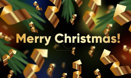 Photo for Merry Christmas. Background with confetti, lights and Christmas tree - Royalty Free Image