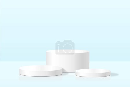 Illustration for Background with realistic white cylindrical podiums for products. Round stage showcase. Vector illustration. - Royalty Free Image