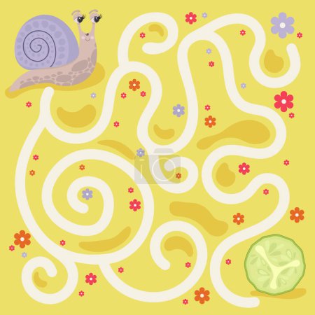 Children's educational game labyrinth. Vector game for children with cute snail