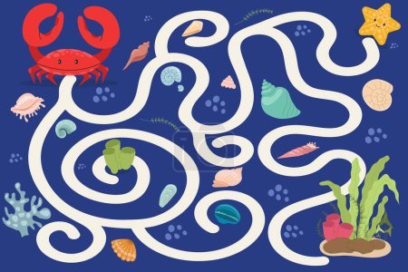  Labyrinthe de jeu éducatif pour enfants. Jeu vectoriel pour les enfants avec un monde de l'eau.