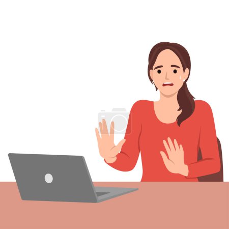 Illustration for Woman making no hand sign or x symbol, crossing hands, expressing negative feeling, rejection, displeased. Flat vector illustration isolated on white background - Royalty Free Image