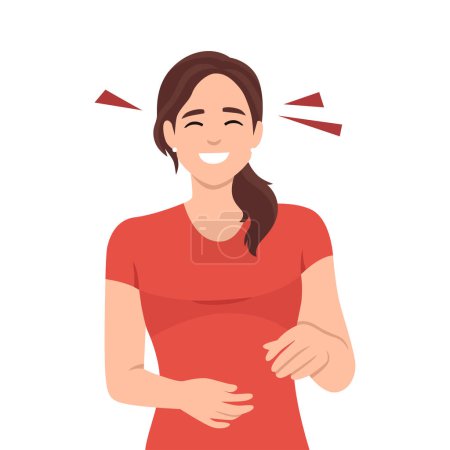 Illustration for Young woman laughing while pointing. - Royalty Free Image