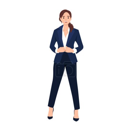 Elegant pretty business woman in formal clothes. Base wardrobe, feminine corporate dress code. Collection of full length portraits of business woman. Flat vector illustration isolated on white background