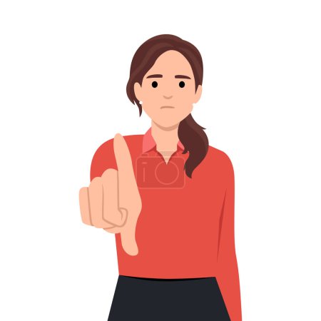 Ilustración de Mujer de negocios infeliz. Gesto de mujer de negocios apuntándote con el dedo. Ilustración vectorial plana aislada sobre fondo blanco - Imagen libre de derechos