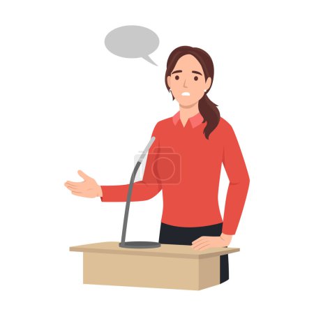 Illustration for Young Business woman or politician speaking at the podium. Flat vector illustration isolated on white background - Royalty Free Image