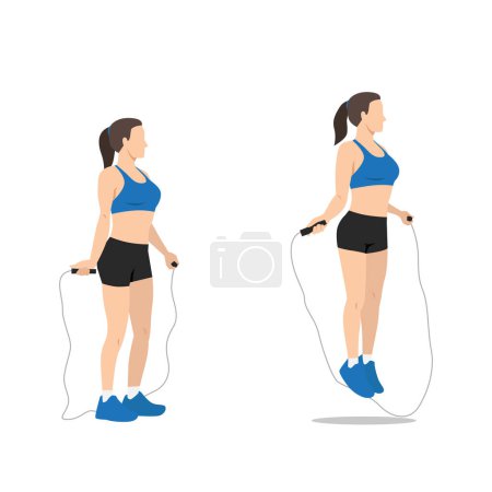 Illustration for Woman doing Jump rope.Skipping cardio exercise. Flat vector illustration isolated on white background - Royalty Free Image