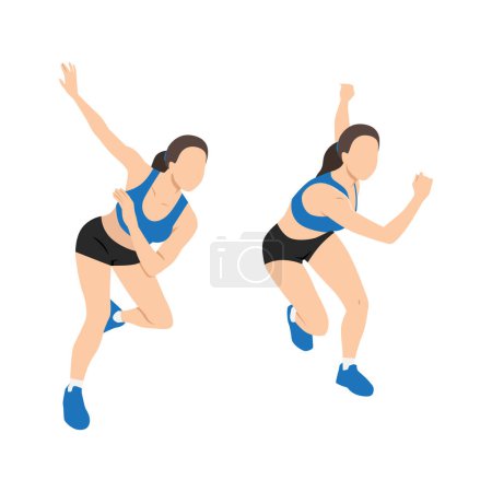 Illustration for Woman doing side or lateral shuffles or hops skaters exercise. Flat vector illustration isolated on white background - Royalty Free Image