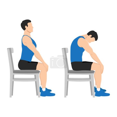 Illustration for Man doing Yoga. chair cat cow stretch exercise. Flat vector illustration isolated on white background - Royalty Free Image