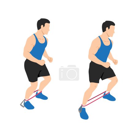 Illustration for Man doing Resistance band side steps exercise. Flat vector illustration isolated on white background - Royalty Free Image