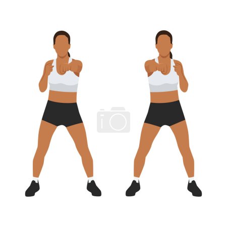 Young woman doing punching exercises. Fitness woman working on martial arts punches at a gym. Flat vector illustration isolated on white background