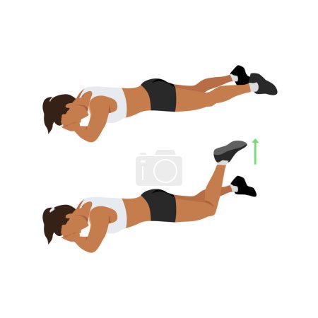 Téléchargez les illustrations : Femme faisant couché ou couché genou plie l'exercice. Illustration vectorielle plate isolée sur fond blanc - en licence libre de droit
