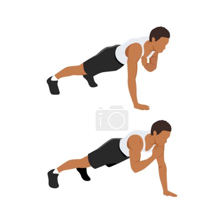Illustration for Plank shoulder taps exercise. Flat vector illustration isolated on white background. Layered vector. Abs workout. Flat vector illustration isolated on white background - Royalty Free Image