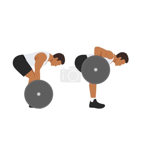 Illustration for Man doing The Pendlay barbell row. bent over barbell rows from floor Flat vector illustration isolated on white background - Royalty Free Image