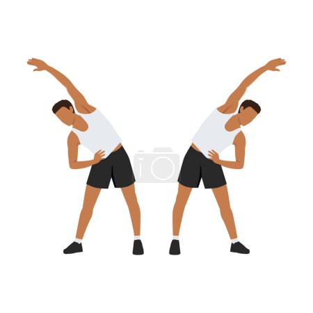 Illustration for Man doing Obliques stretch exercise. Flat vector illustration isolated on white background - Royalty Free Image