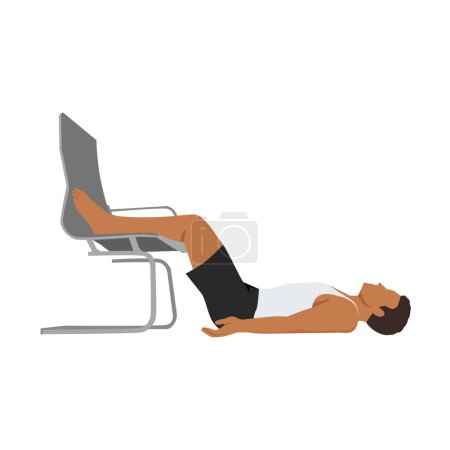 Téléchargez les illustrations : Un homme faisant de l'exercice aux jambes du bureau sur l'inversion de la chaise. Illustration vectorielle plate isolée sur fond blanc. - en licence libre de droit