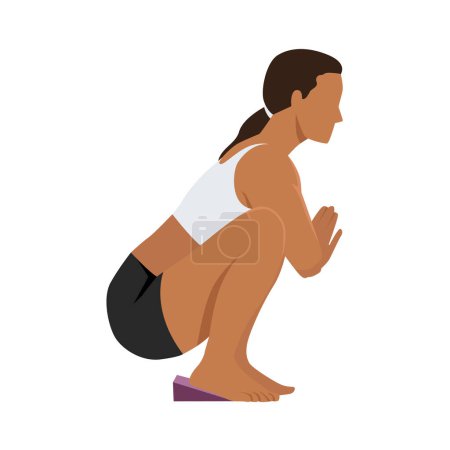 Téléchargez les illustrations : Femme faisant du yoga pour les mollets serrés ou pose étirant le mollet. Illustration vectorielle plate isolée sur fond blanc. - en licence libre de droit