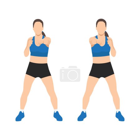 Illustration for Young woman doing punching exercises. Fitness woman working on martial arts punches at a gym. Flat vector illustration isolated on white background - Royalty Free Image