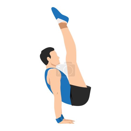 Illustration for Vector illustration of a young man gymnast performing floor exercise. Flat vector illustration isolated on white background - Royalty Free Image