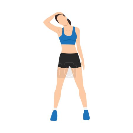 Illustration for Woman doing Neck stretch exercise. Flat vector - Royalty Free Image