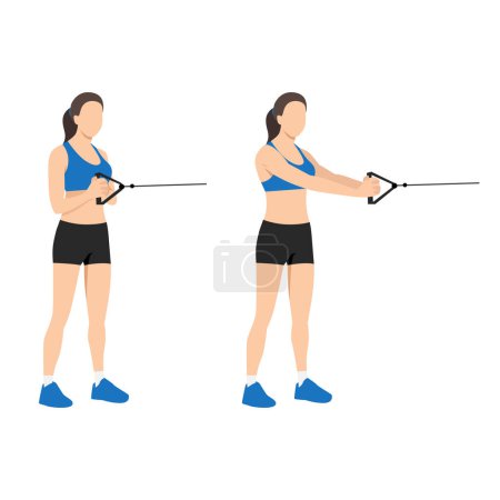 Illustration for Woman doing Palloff press. oblique iso hold exercise. Flat vector illustration isolated on white background - Royalty Free Image