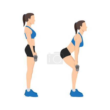 Illustration for Woman doing Rack pulls exercise. Flat vector illustration isolated on white background - Royalty Free Image