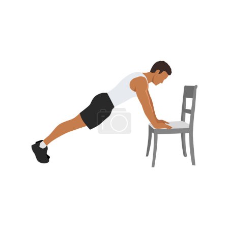 Illustration for Man doing Incline plank on chair exercise. Flat vector illustration isolated on white background - Royalty Free Image