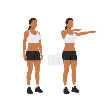 Ilustración de Mujer haciendo doble brazo frente plantea el ejercicio. Ilustración vectorial plana aislada sobre fondo blanco - Imagen libre de derechos