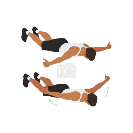 Illustration for Man doing Floor t raises exercise. Flat vector illustration isolated on white background - Royalty Free Image