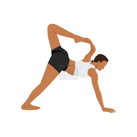 Illustration for Woman doing Flip grip backbends exercise. Flat vector illustration isolated on white background - Royalty Free Image