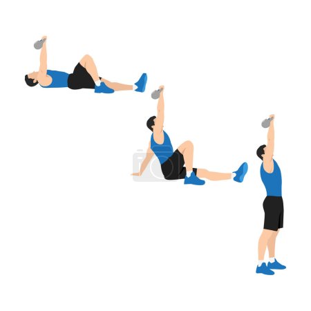 Illustration for Man doing Turkish get ups exercise. Flat vector illustration isolated on white background - Royalty Free Image