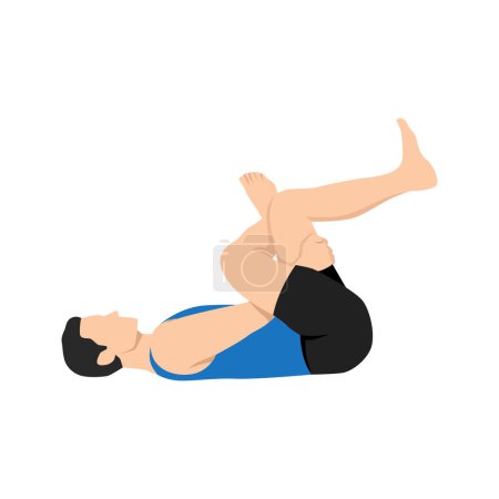 Ilustración de Hombre haciendo ejercicio de estiramiento figura cuatro. Ilustración vectorial plana aislada sobre fondo blanco - Imagen libre de derechos