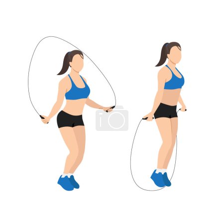 Illustration for Woman doing Jump rope.Skipping cardio exercise. Flat vector illustration isolated on white background - Royalty Free Image