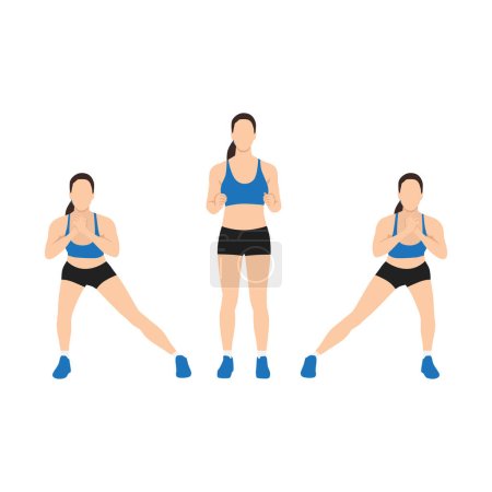 Illustration for Woman doing Alternating side lunge exercise. Flat vector illustration isolated on white background - Royalty Free Image