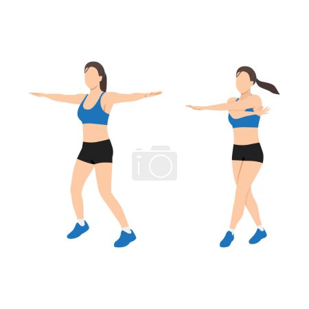 Illustration for Woman doing Cross jacks exercise. Flat vector illustration isolated on white background - Royalty Free Image