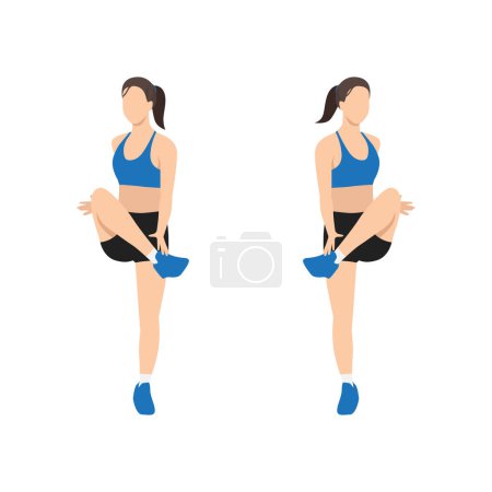 Illustration for Woman doing Fingertip to toe jacks exercise. Flat vector illustration isolated on white background - Royalty Free Image