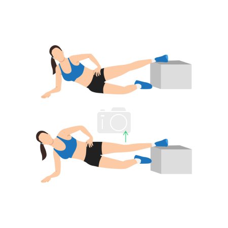 Ilustración de Mujer haciendo elevación del muslo interior para plancha ejercicio vector plano ilustración aislada sobre fondo blanco - Imagen libre de derechos
