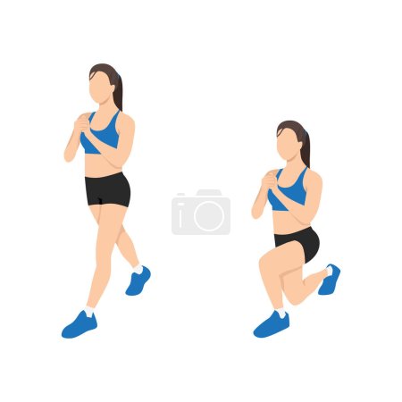 Téléchargez les illustrations : Femme faisant de l'exercice de squat Split. Illustration vectorielle plate isolée sur fond blanc - en licence libre de droit