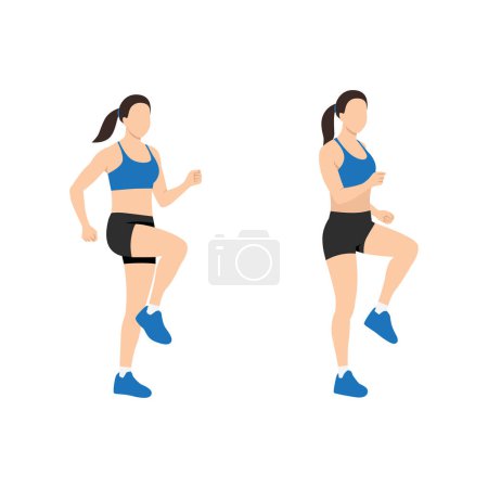 Illustration for Woman doing run in place exercise. Flat vector illustration isolated on white background - Royalty Free Image