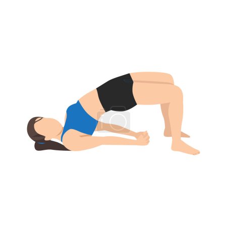 femme faisant Yoga Setu Bandha Sarvangasana Chakrasana. Yoga pose de pont. Santé physique Illustration vectorielle plate isolée sur fond blanc