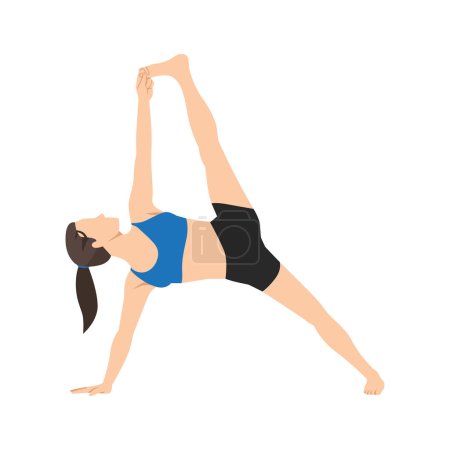 Ilustración de Mujer haciendo tablón lateral completo pose ejercicio vasisthasana. Ilustración vectorial plana aislada sobre fondo blanco - Imagen libre de derechos